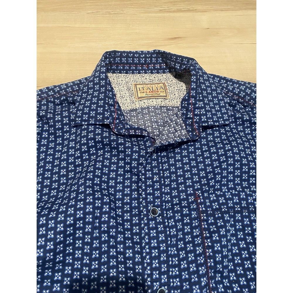 Vintage‎ Italia 1958 Long Sleeve Button Down Blue and White Print Large